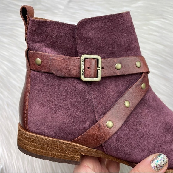 New Kork-Ease Kenai Harness Italian Suede Booties in Burgundy Wine - Picture 3 of 14